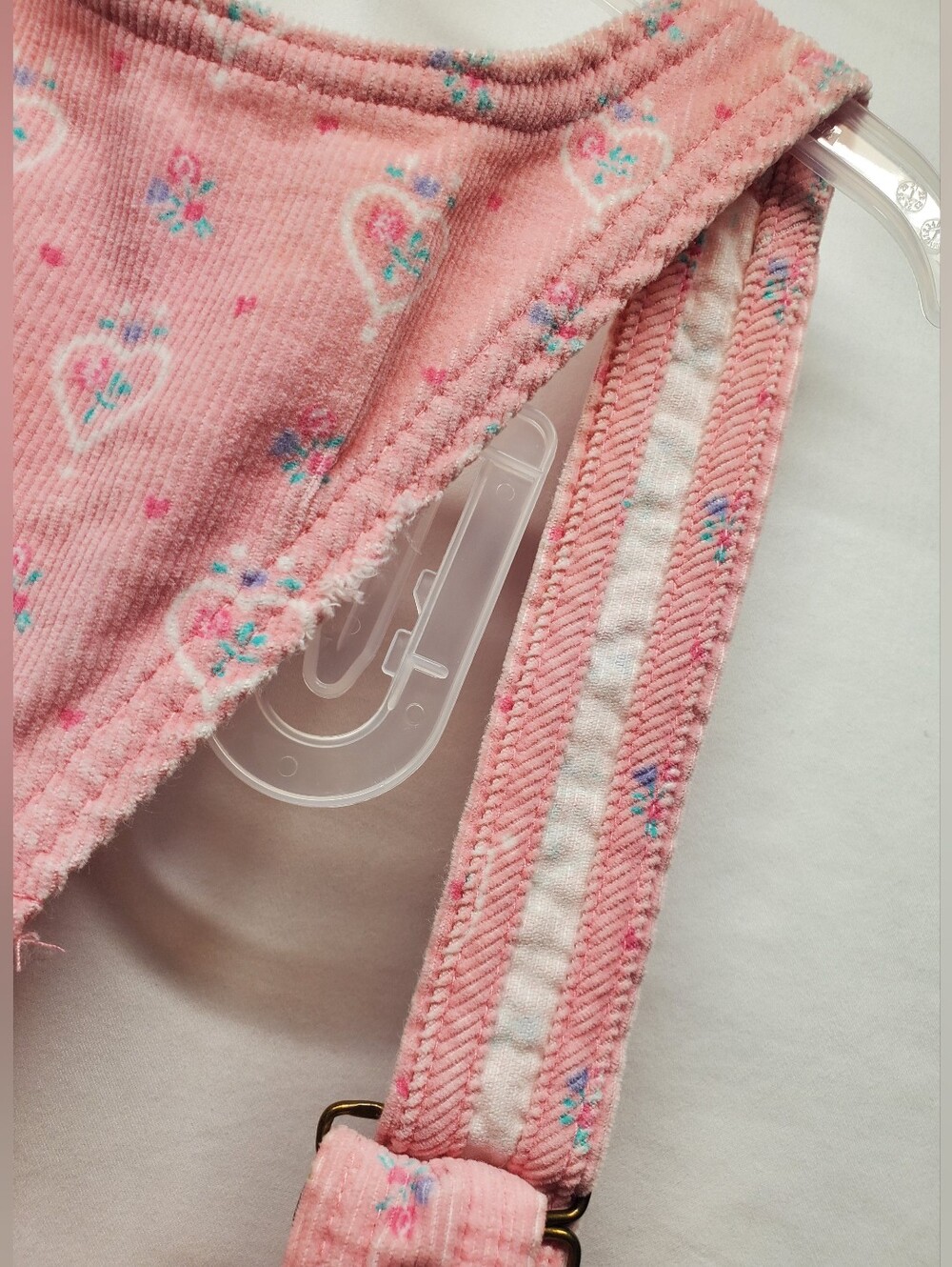 Rare vintage 80s oshkosh Overalls soft Courdaroy pink with floral hearts print - Picture 4 of 12